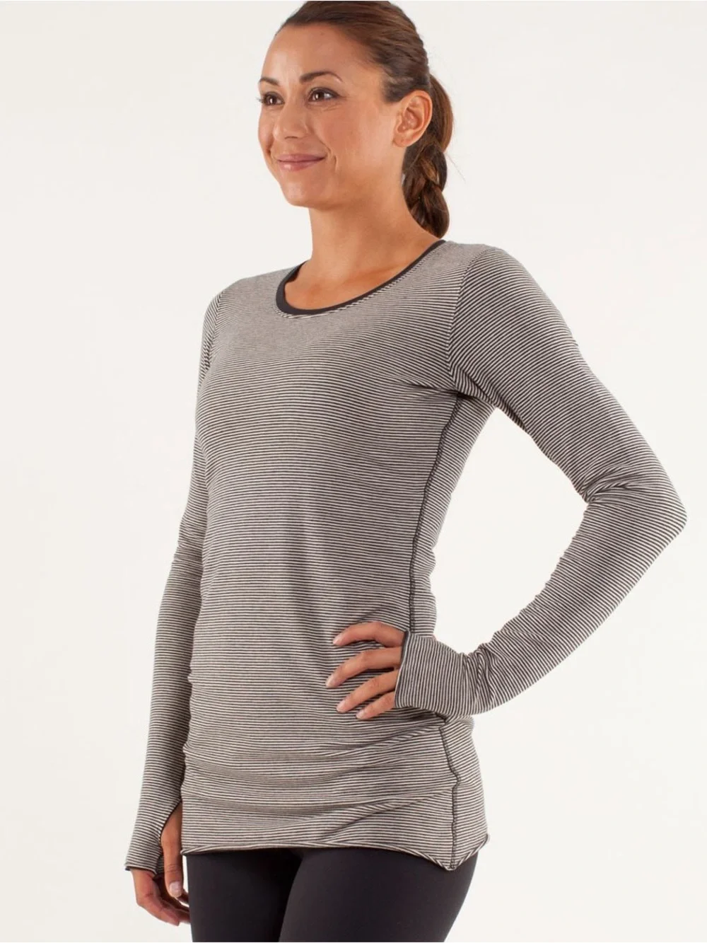lululemon athletica Black and White Micro-Stripe Long Sleeve Tee